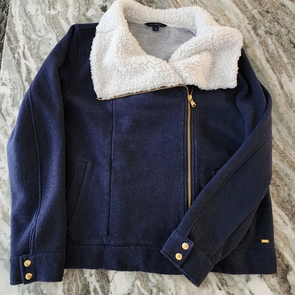 Tommy Hilfiger Women's Moto Style Sweatshirt Jacket with Sherpa Details